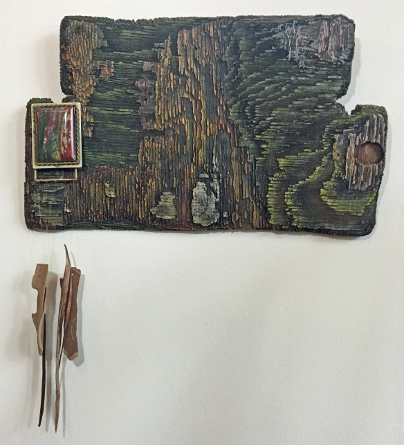 Granddaddy Bob: 16-3/4" W x 18-3/4" H (wood portion is 9-3/4" tall); 2015; Lorelei Stumbo; plywood, acrylic and oil paints, finish is polyurethane