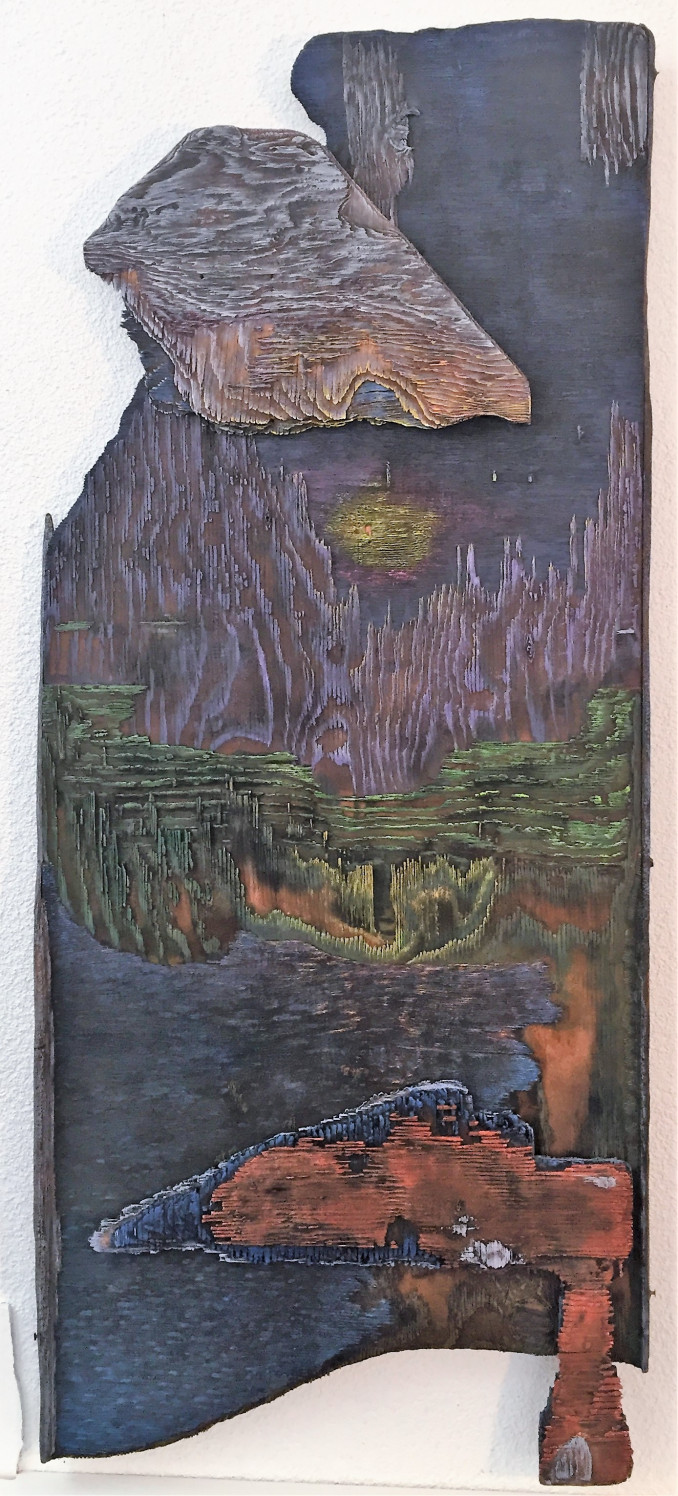 Blue Sky, Green Hills: 2015, 22" W x 49" H, Plywood/Acrylics/Oils, Lorelei Stumbo