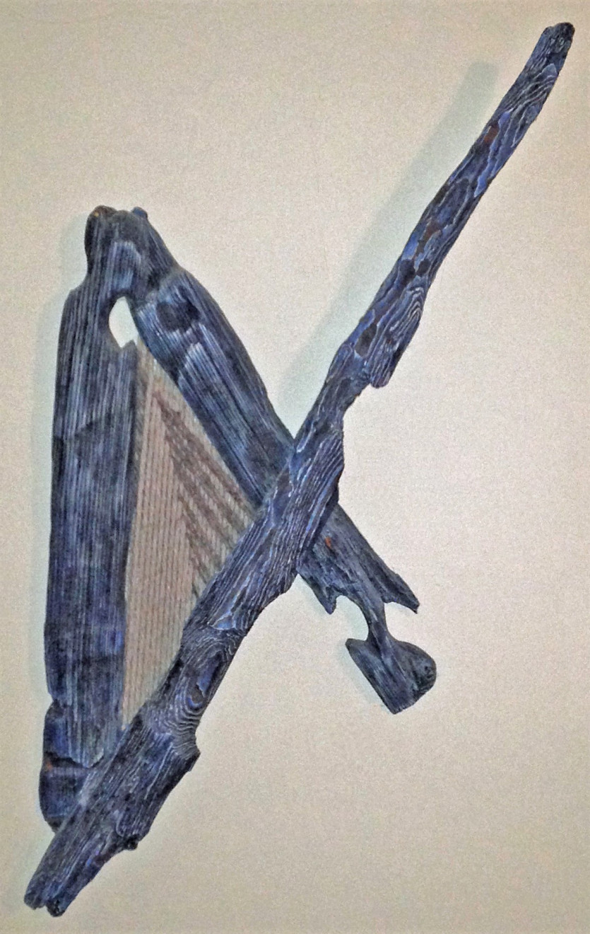 Blue Weave, Vulcan Lyre, Spock's Guitar: 1989, Wood/Latex/Oils/Yarn, Large
